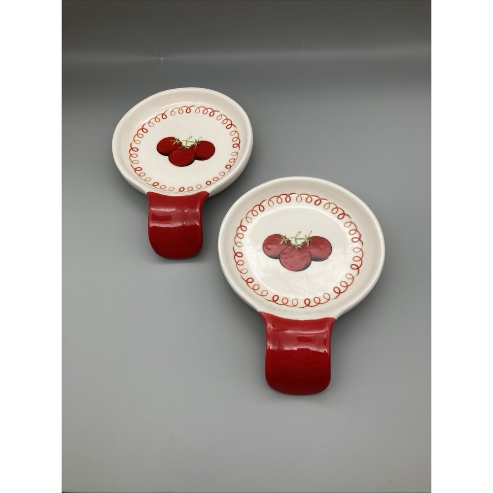 Set Of 2 Small Ceramic Spoon Rests Red Tomatoes New Ashland Vintage Looking